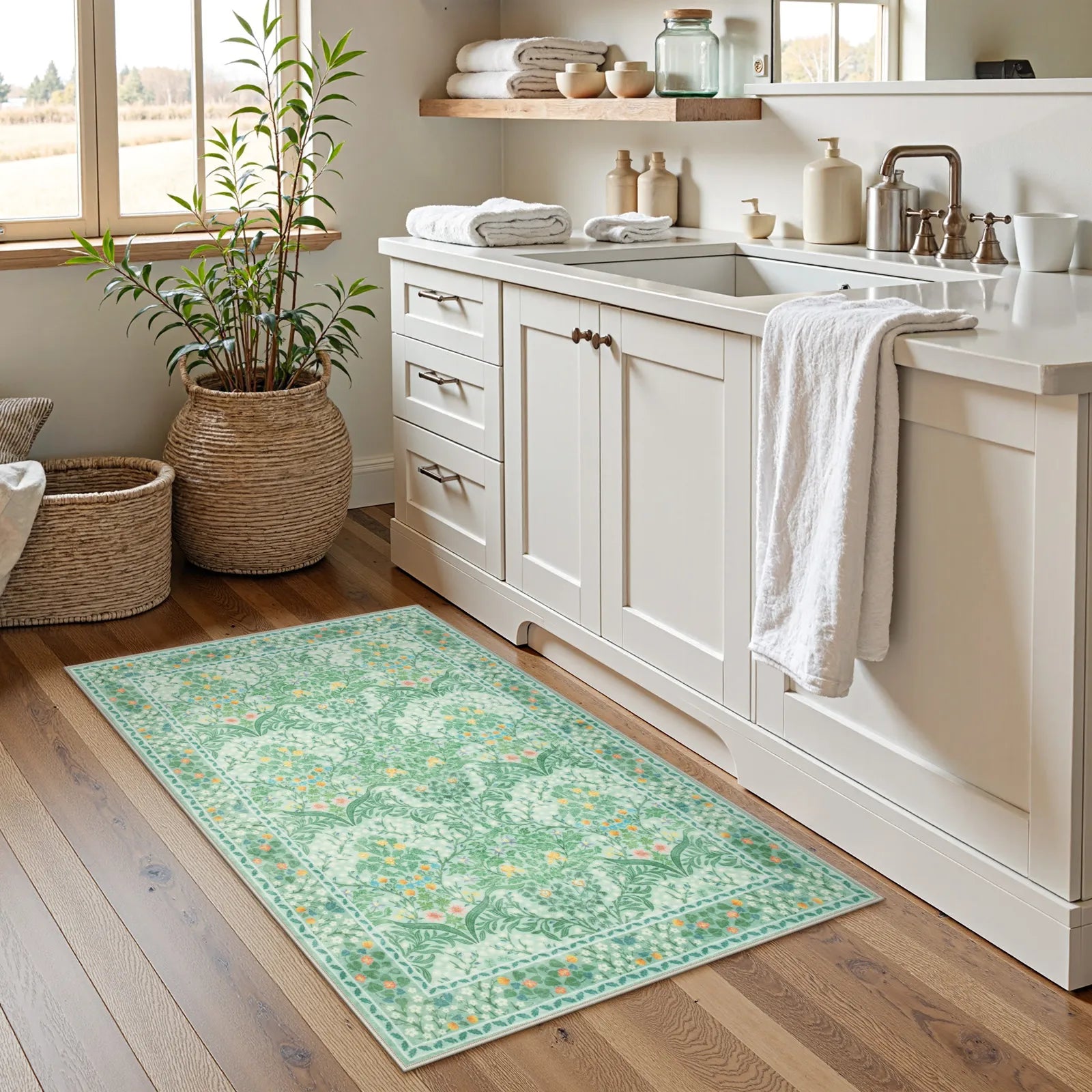 Giverny Washable Maximalism Vintage French Floral Sage Green Rug Rugs Lahome