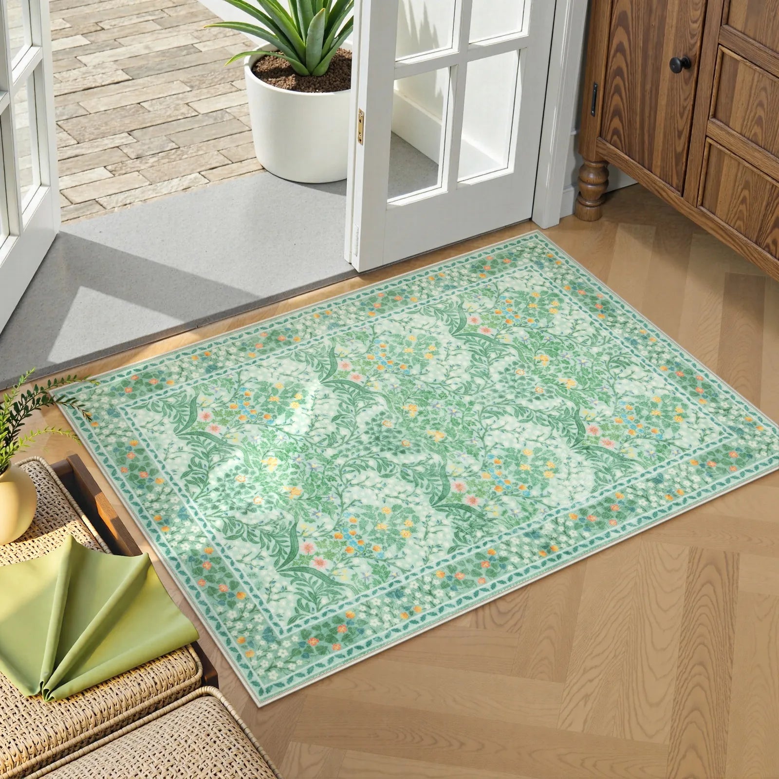 Giverny Washable Maximalism Vintage French Floral Sage Green Rug Rugs Lahome 2' x 3'