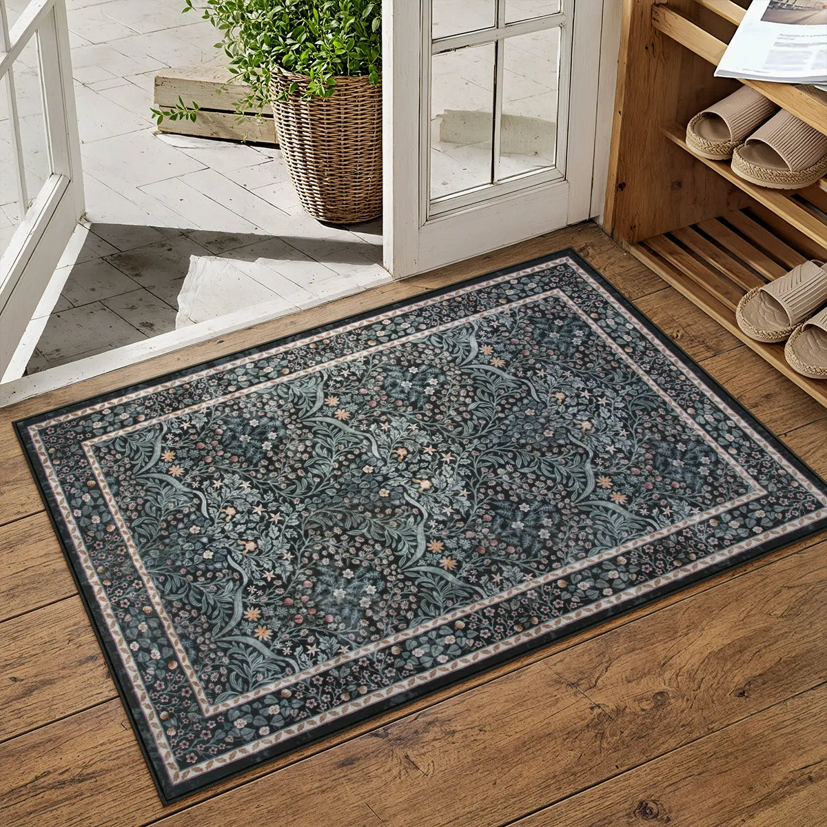 Giverny Washable Maximalism Vintage French Floral Black Rug Rugs Lahome