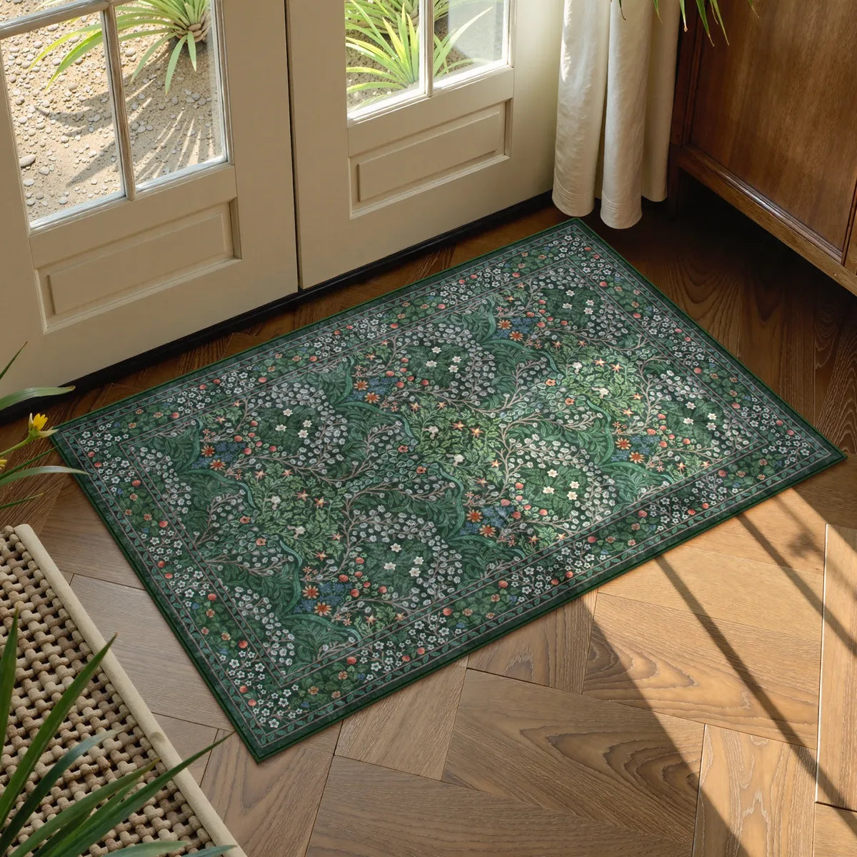 Giverny Washable Maximalism Vintage French Floral Dark Green Rug Rugs Lahome 2' x 3'