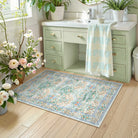 Giverny Washable Maximalism Vintage French Floral Light Green Rug Rugs Lahome