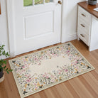 Solene Washable Modern Blooming Floral Garden Beige Rug Area Rugs Lahome