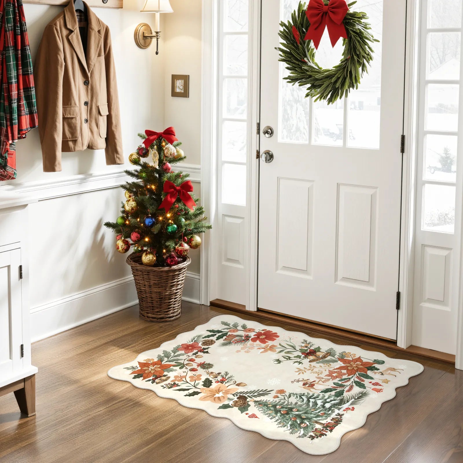 Nicolas Christmas Washable Floral Bell Beige Rug Area Rugs Lahome