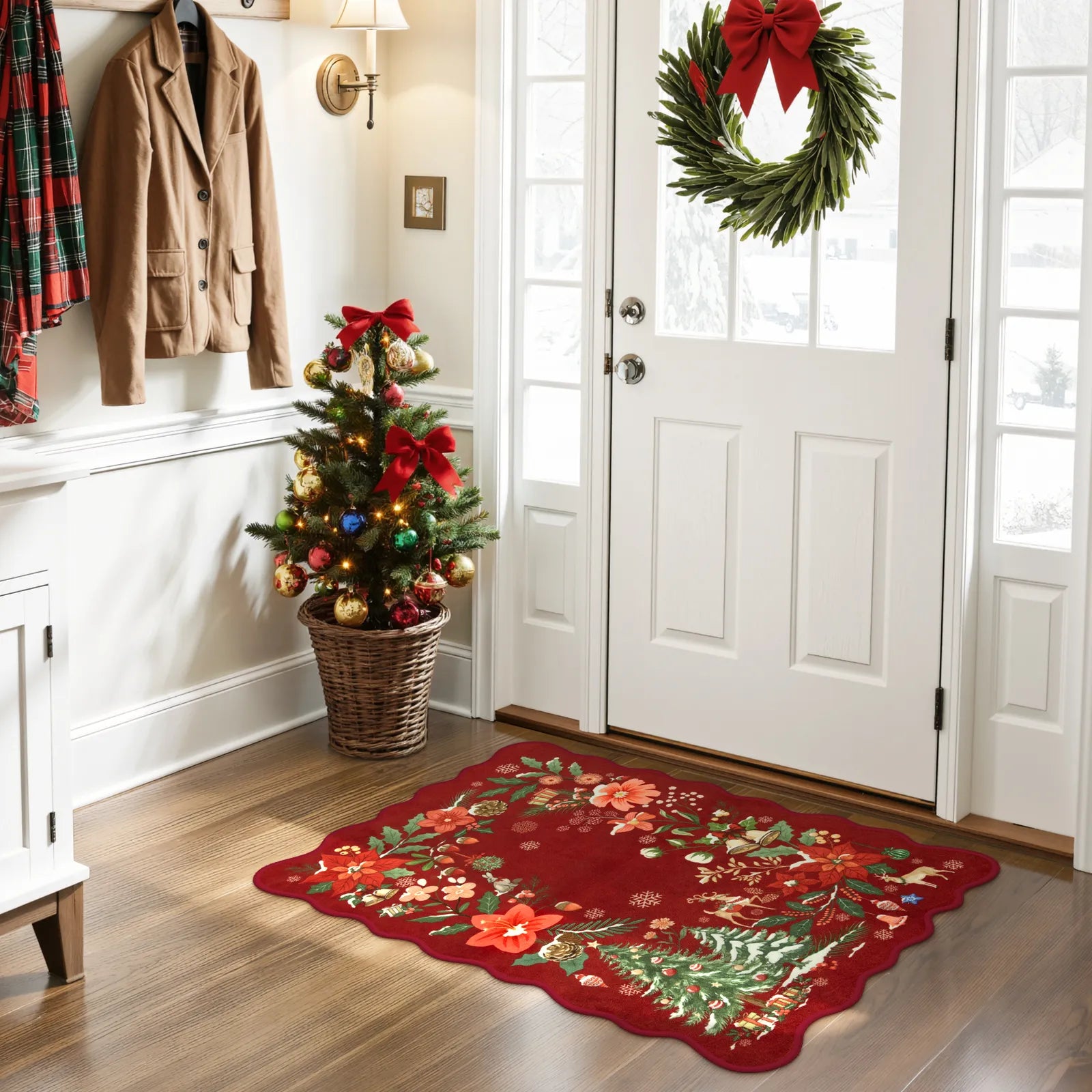 Nicolas Christmas Washable Floral Bell Red Rug Area Rugs Lahome
