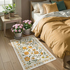 Solace Washable Boho French Elegant Floral Yellow Rug Rugs Lahome