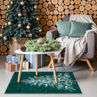Velours Christmas Washable Tree and Snowflake Green Rug Area Rugs Lahome