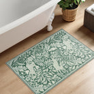 Nadine Washable Vintage Woodcut Forest and Rabbit Green Rug Area Rugs Lahome