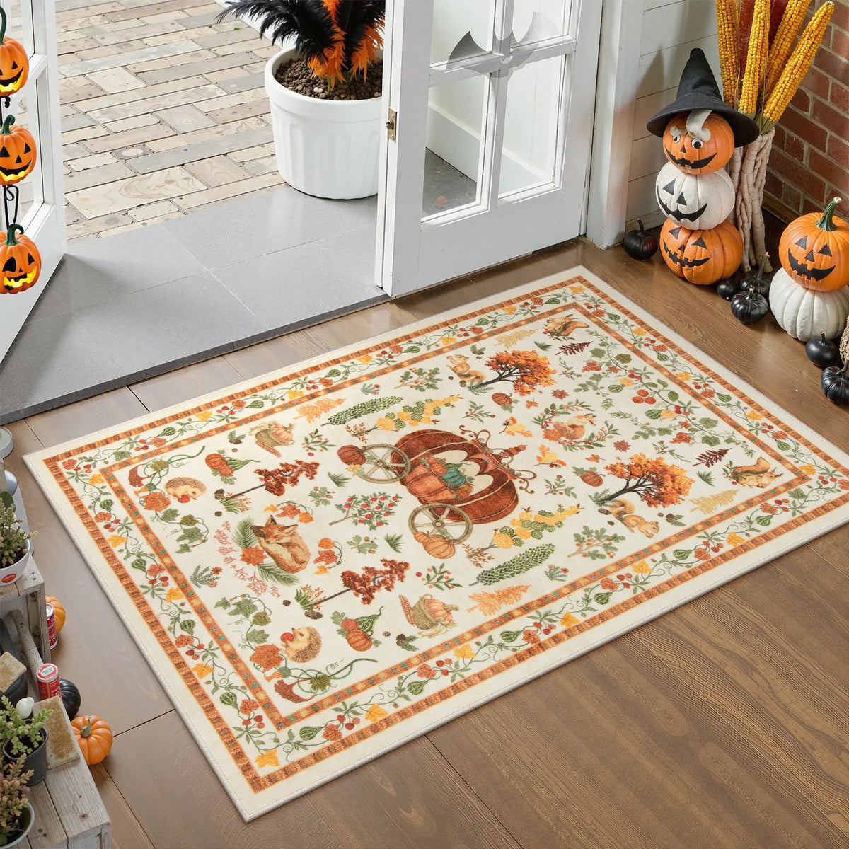 Violette Washable Halloween Pumpkin Yellow Rug - Lahome