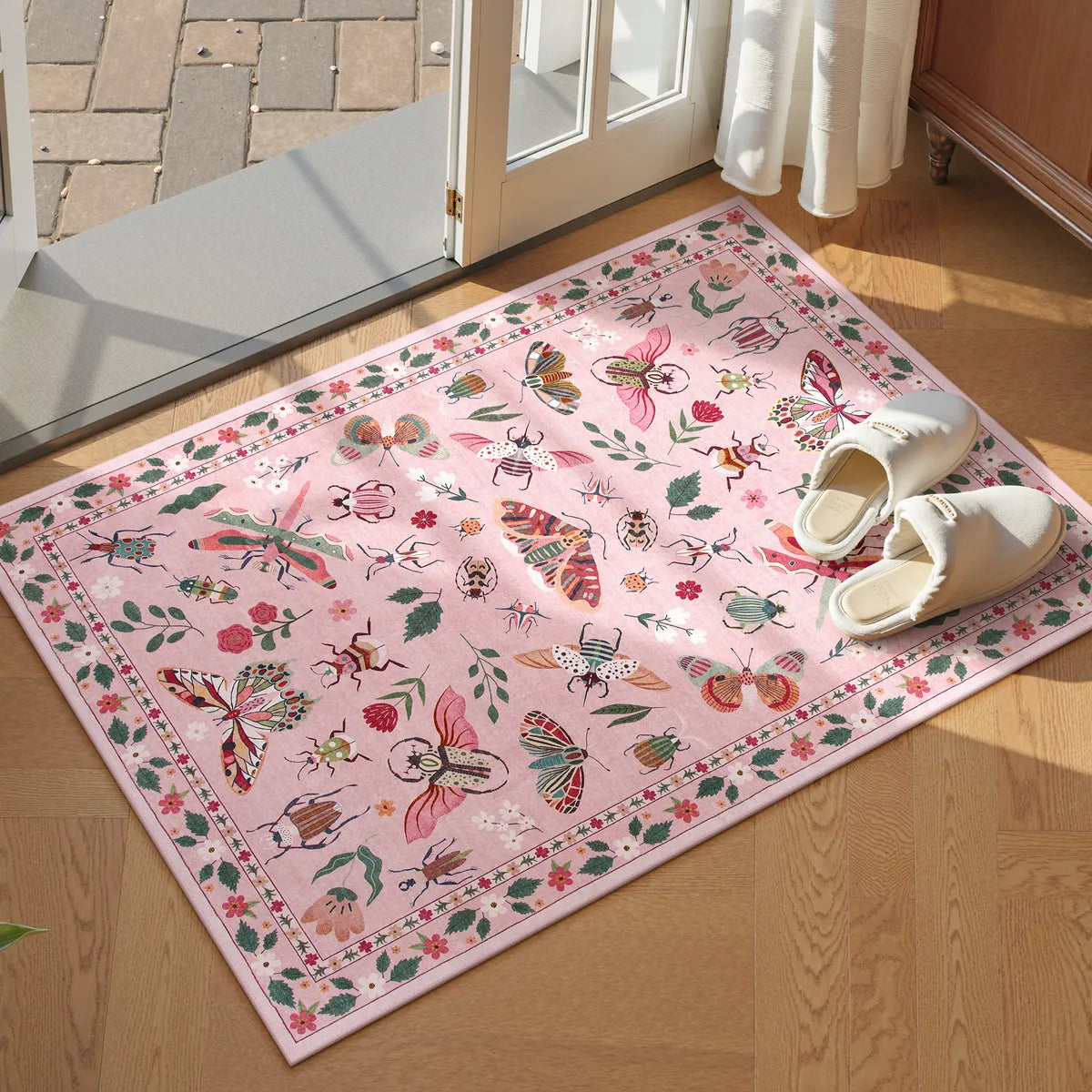 Vionnet Washable Modern Parisian Insect Pink Rug Area Rugs Lahome 2' x 3'