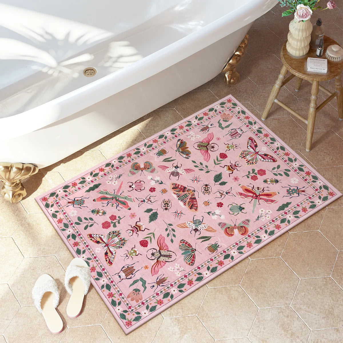 Vionnet Washable Modern Parisian Insect Pink Rug Area Rugs Lahome