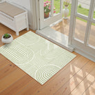 Darrell Washable Abstract Rainbow Stripe Green/White Rug Area Rugs Lahome