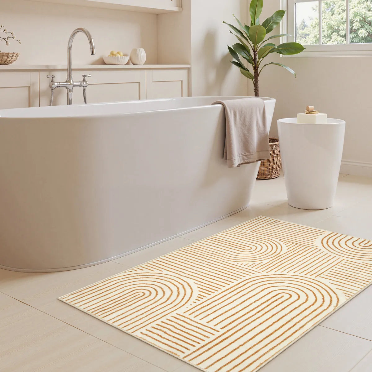 Darrell Washable Abstract Rainbow Stripe Orange/White Rug Area Rugs Lahome