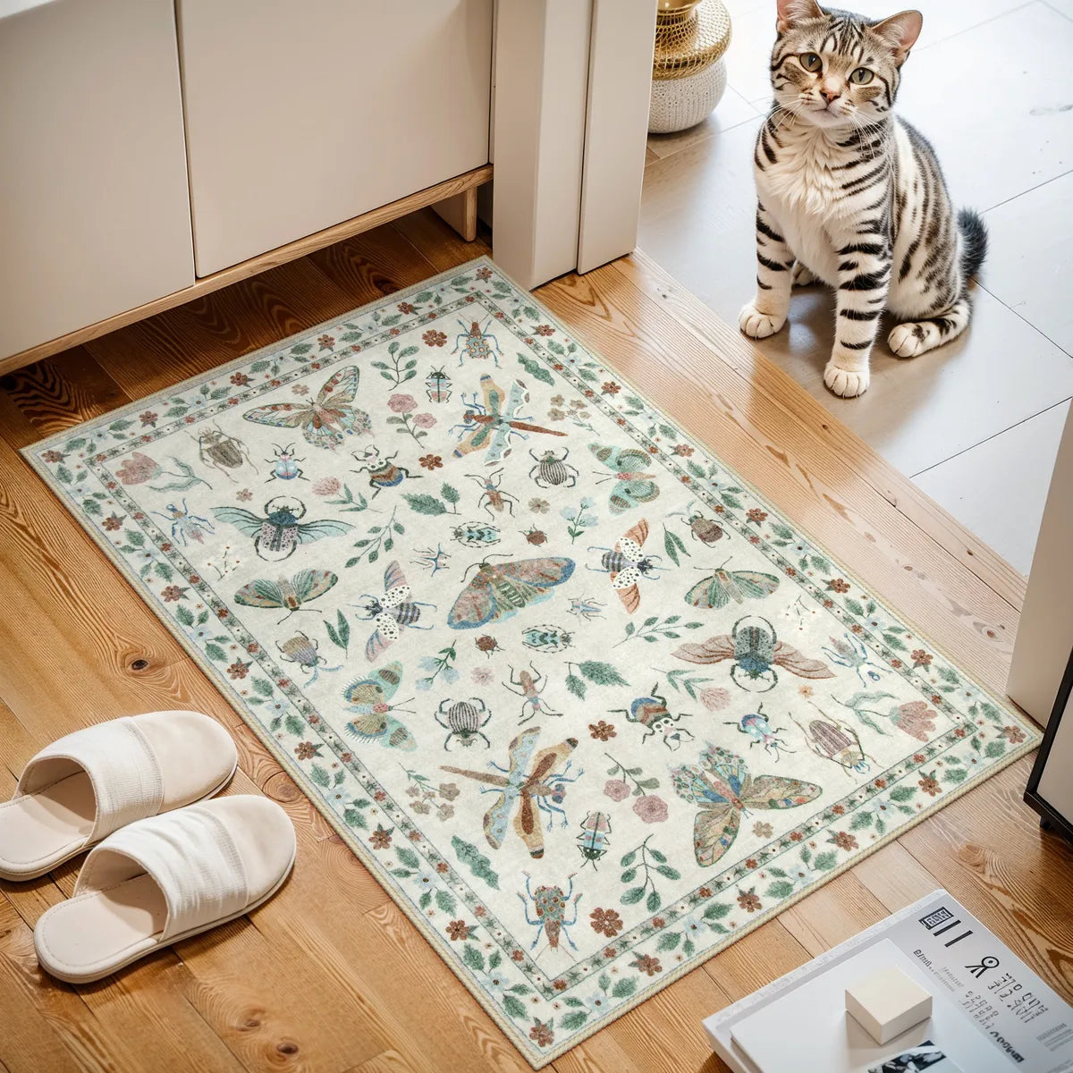 Clearance Vionnet Washable Modern Parisian Insect Beige Rug Clearance Rugs Lahome