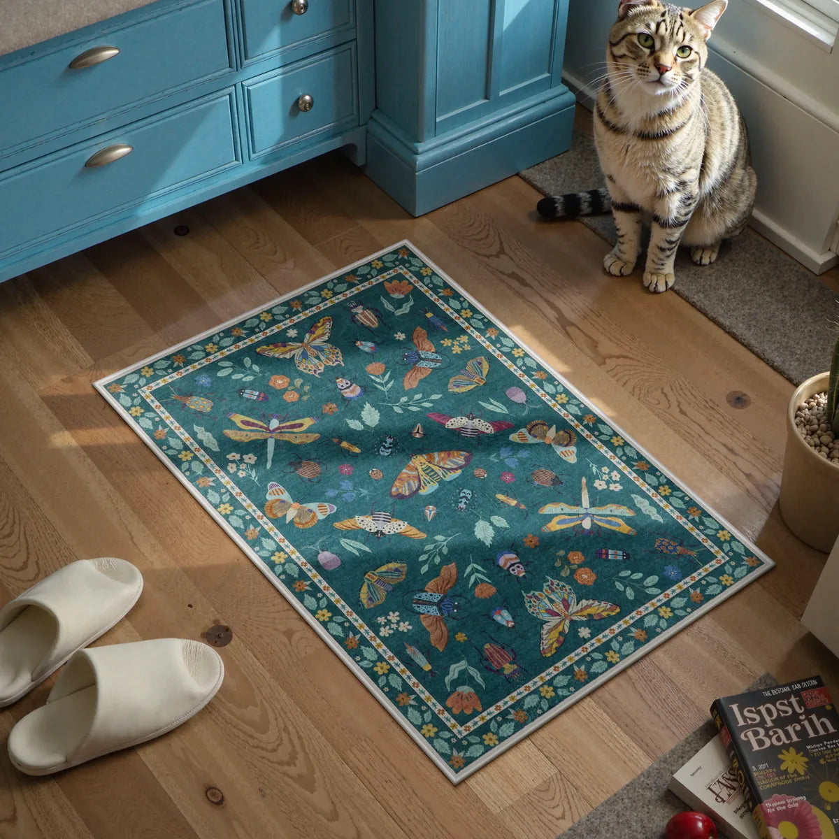 Vionnet Washable Modern Parisian Insect Green Area Rug Clearance Rugs Lahome