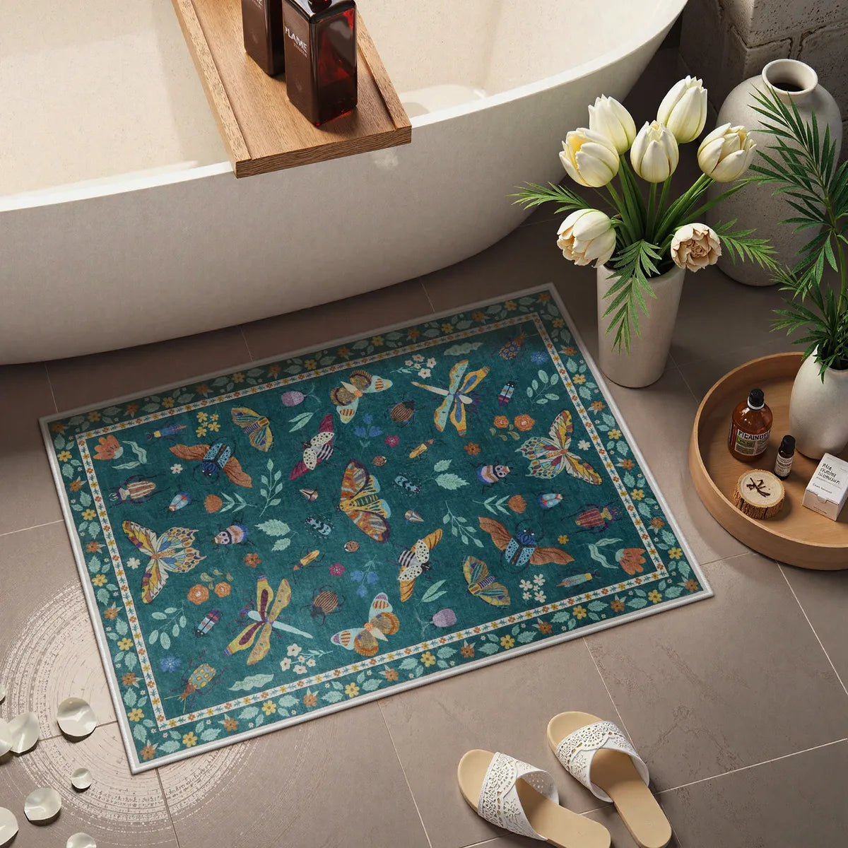 Vionnet Washable Modern Parisian Insect Green Area Rug Clearance Rugs Lahome