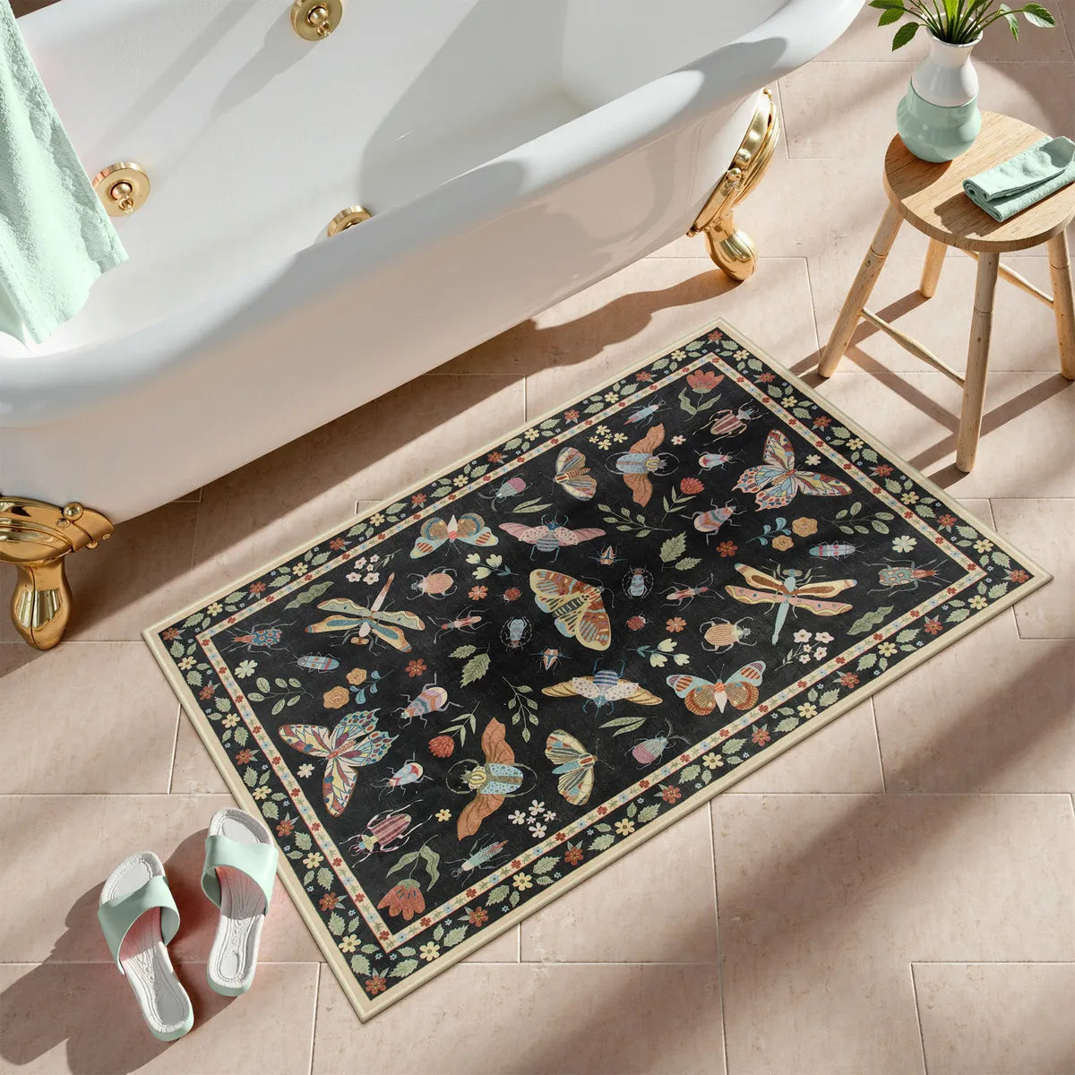 Vionnet Washable Modern Parisian Insect Black Rug Rugs Lahome 2' x 3'