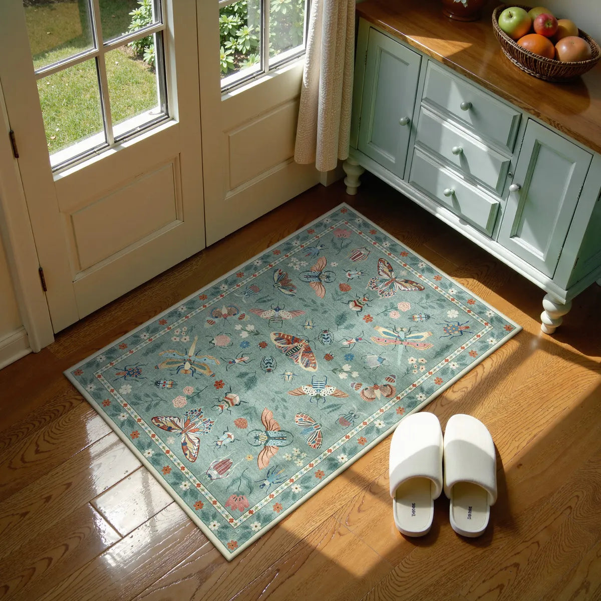 Vionnet Washable Modern Parisian Insect Light Green Rug Area Rugs Lahome 2' x 3'