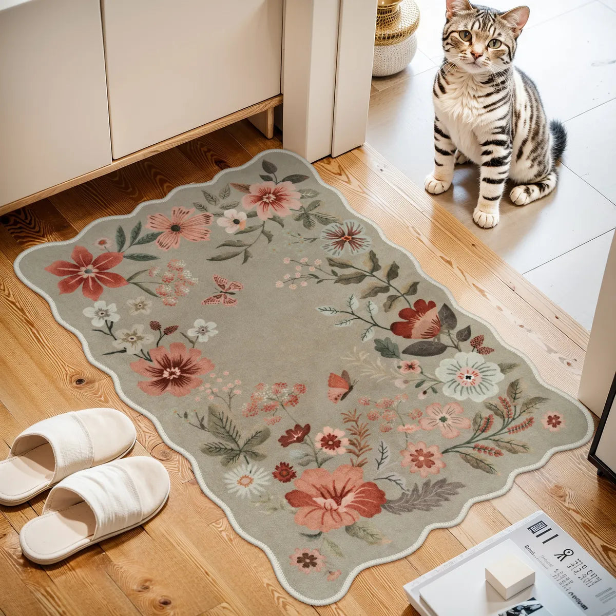 Flore Washable Boho Whimsical Floral Brown 2 Piece Rug Set Rug Set Lahome
