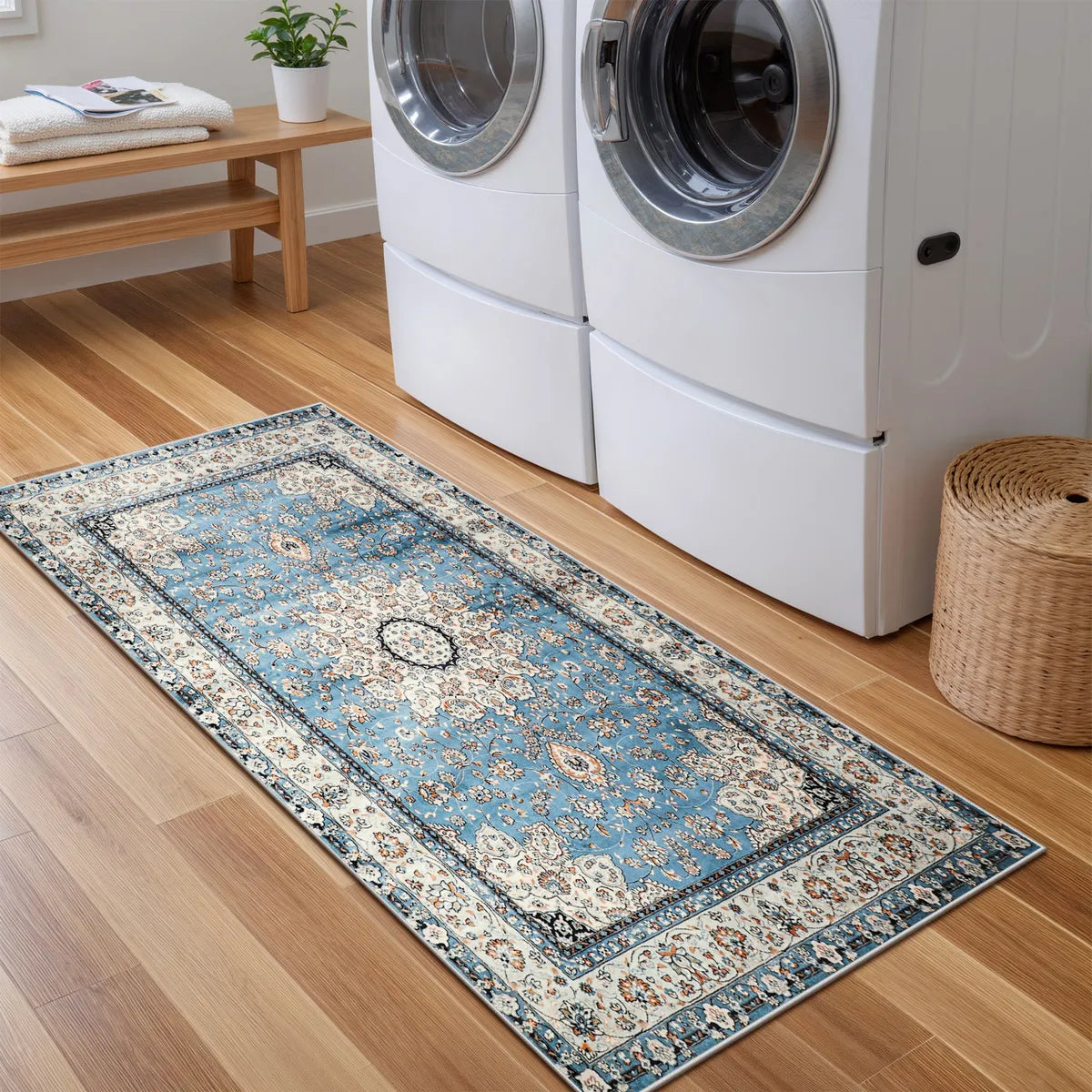 Alodie Washable Distressed Oriental Floral Medallion Blue Area Rug Clearance Rugs Lahome