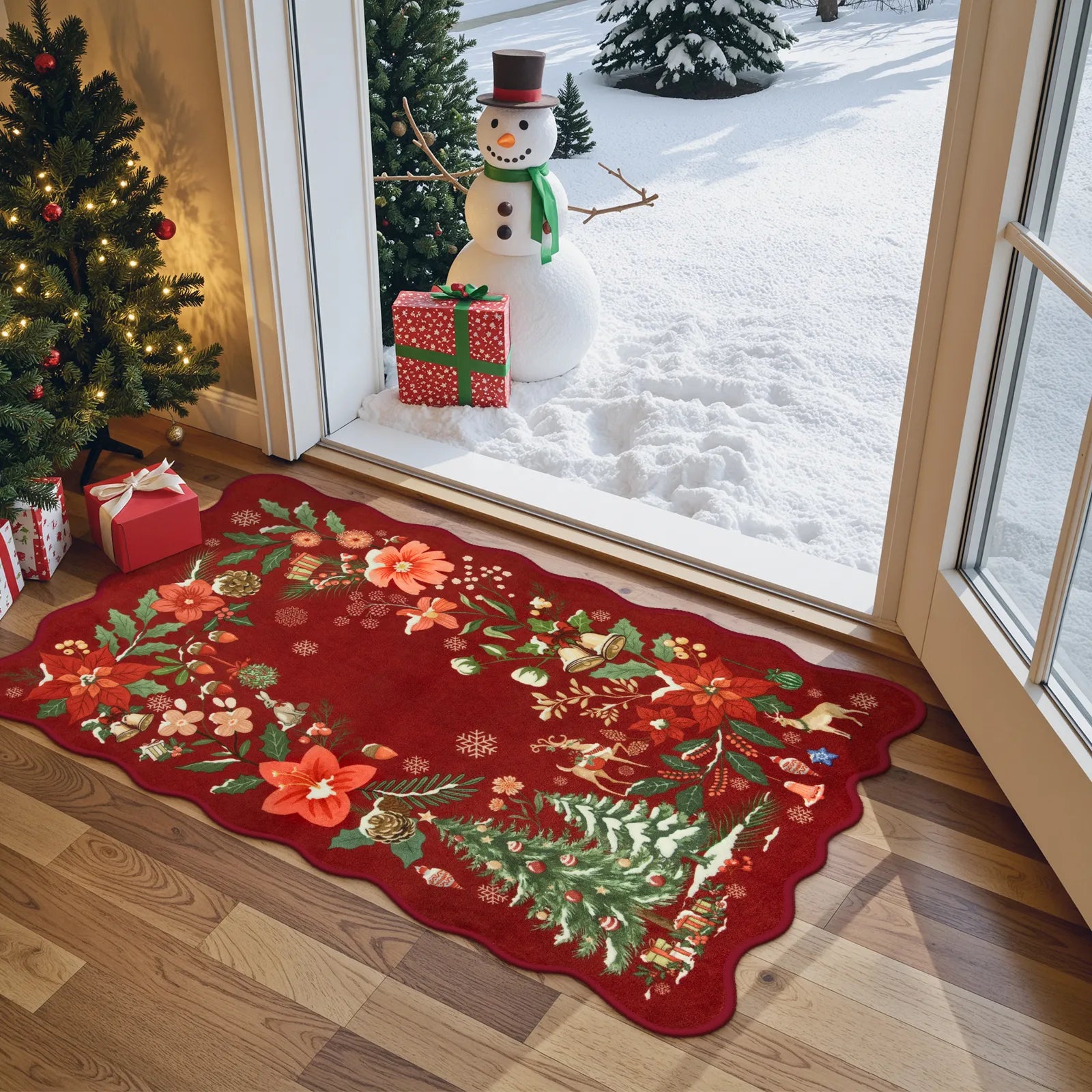 Nicolas Christmas Washable Floral Bell Red Rug Area Rugs Lahome