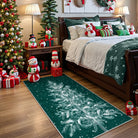 Velours Christmas Washable Tree and Snowflake Green Rug Area Rugs Lahome 2' x 4'