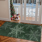 Perle Christmas Washable Crystal Snowflake Green Rug Area Rugs Lahome 2' x 4'