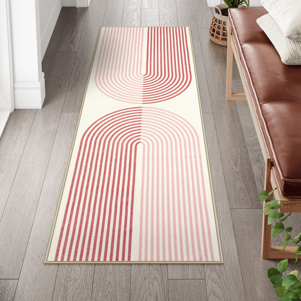 Sarrah Washable Modern Minimalism Rainbow Pink Runner Rug Runner Rugs Lahome 2' x 5'