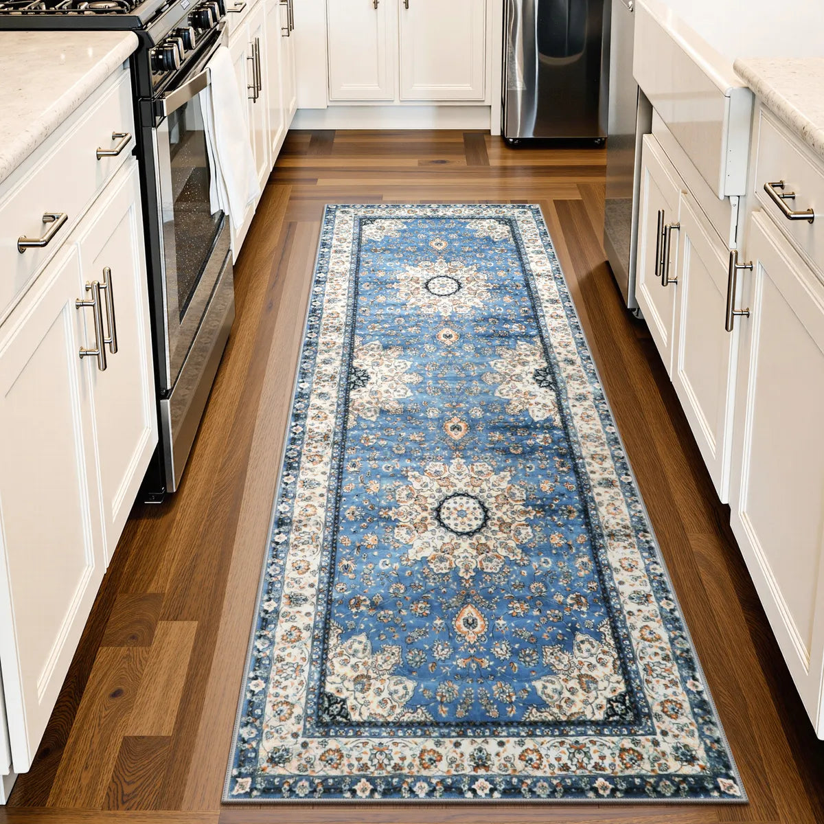Alodie Washable Distressed Oriental Floral Medallion Blue Area Rug Clearance Rugs Lahome