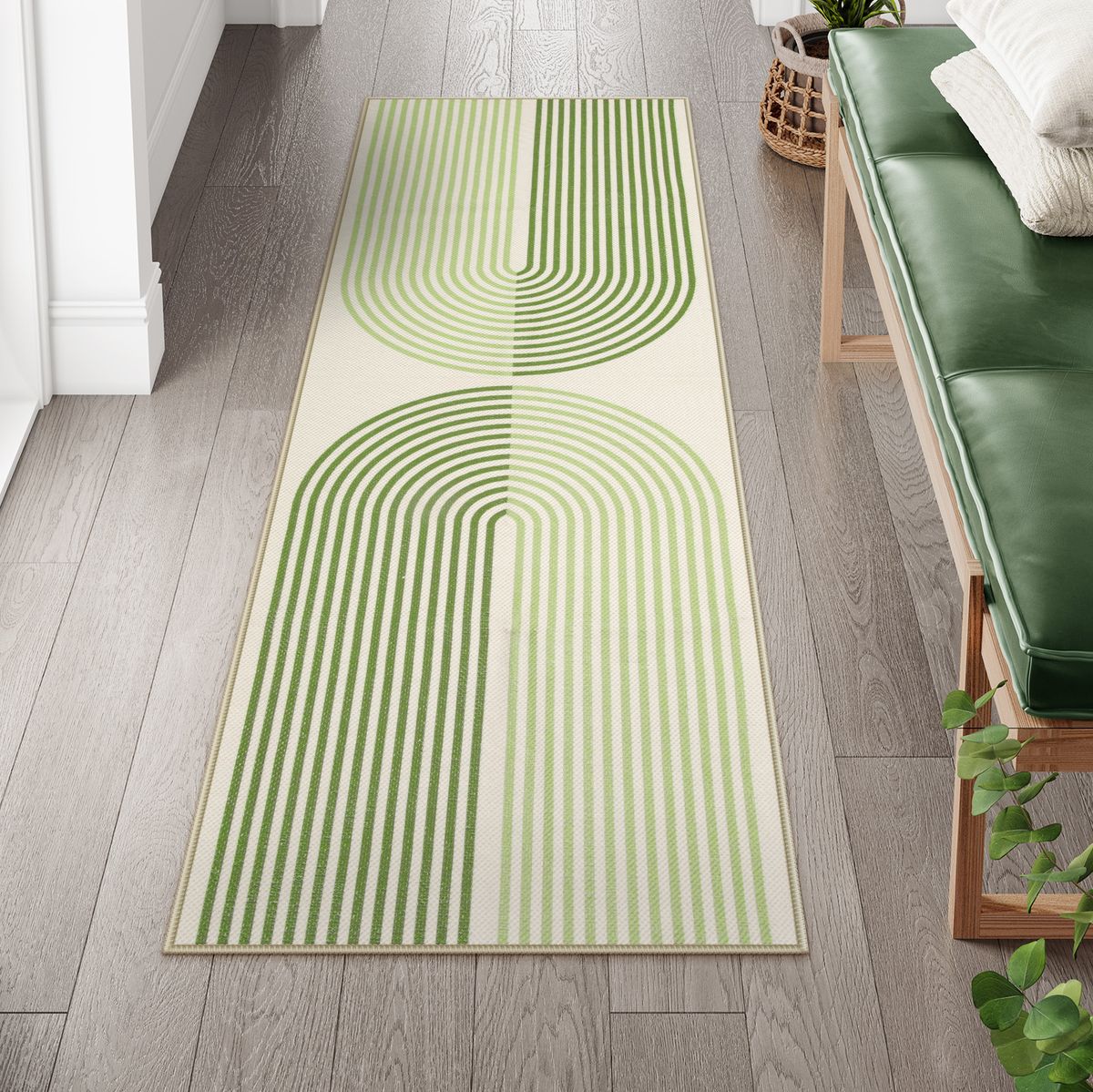 Sarrah Washable Modern Minimalism Rainbow Green Runner Rug Runner Rugs Lahome
