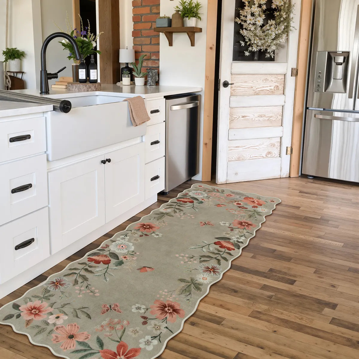 Flore Washable Boho Whimsical Floral Brown 2 Piece Rug Set Rug Set Lahome