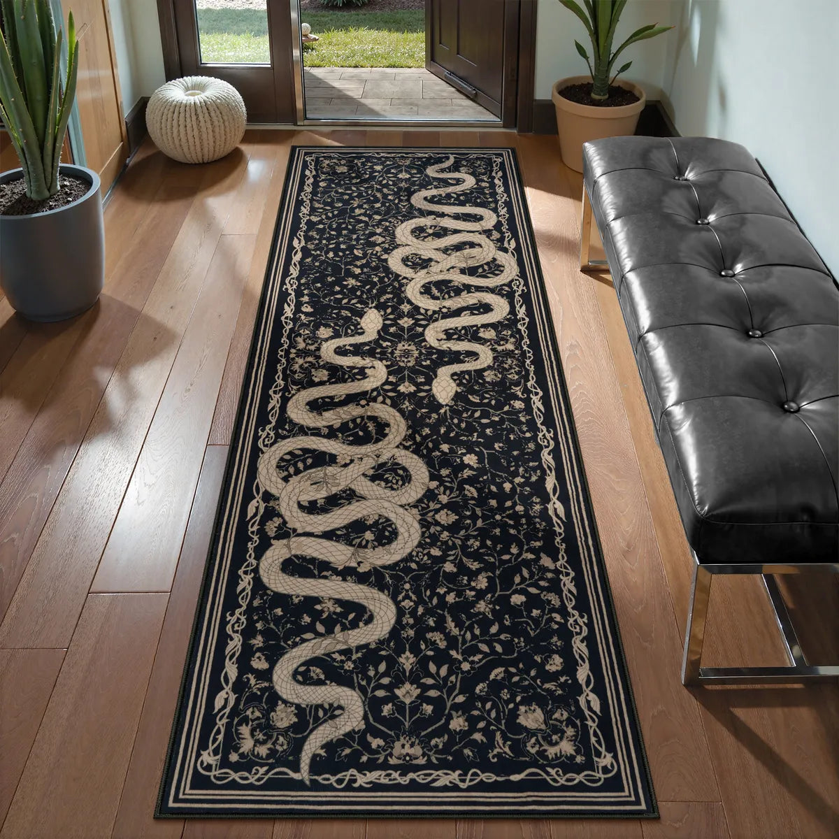 Serpente Washable Mystical Snake Black Rug Area Rugs Lahome 2' x 6'