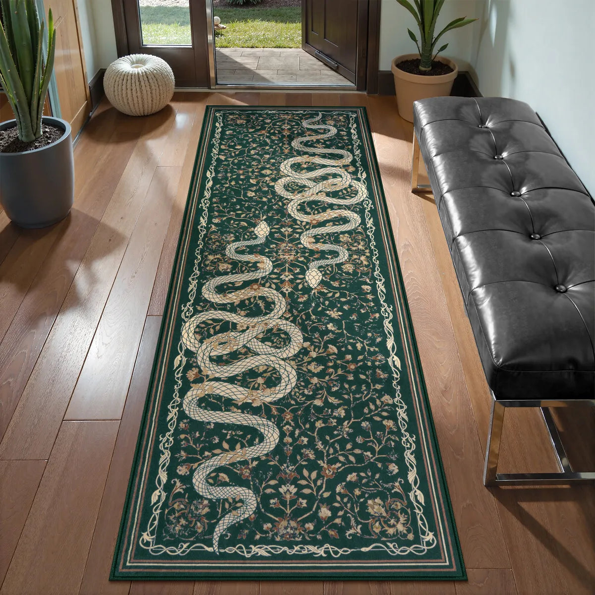Serpente Washable Mystical Snake Green Rug Area Rugs Lahome 2' x 6'