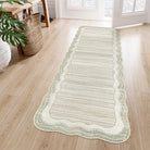Estelle Washable Modern Abstract Bordered Scalloped Beige Rug Irregular Rugs Lahome 2' x 6'