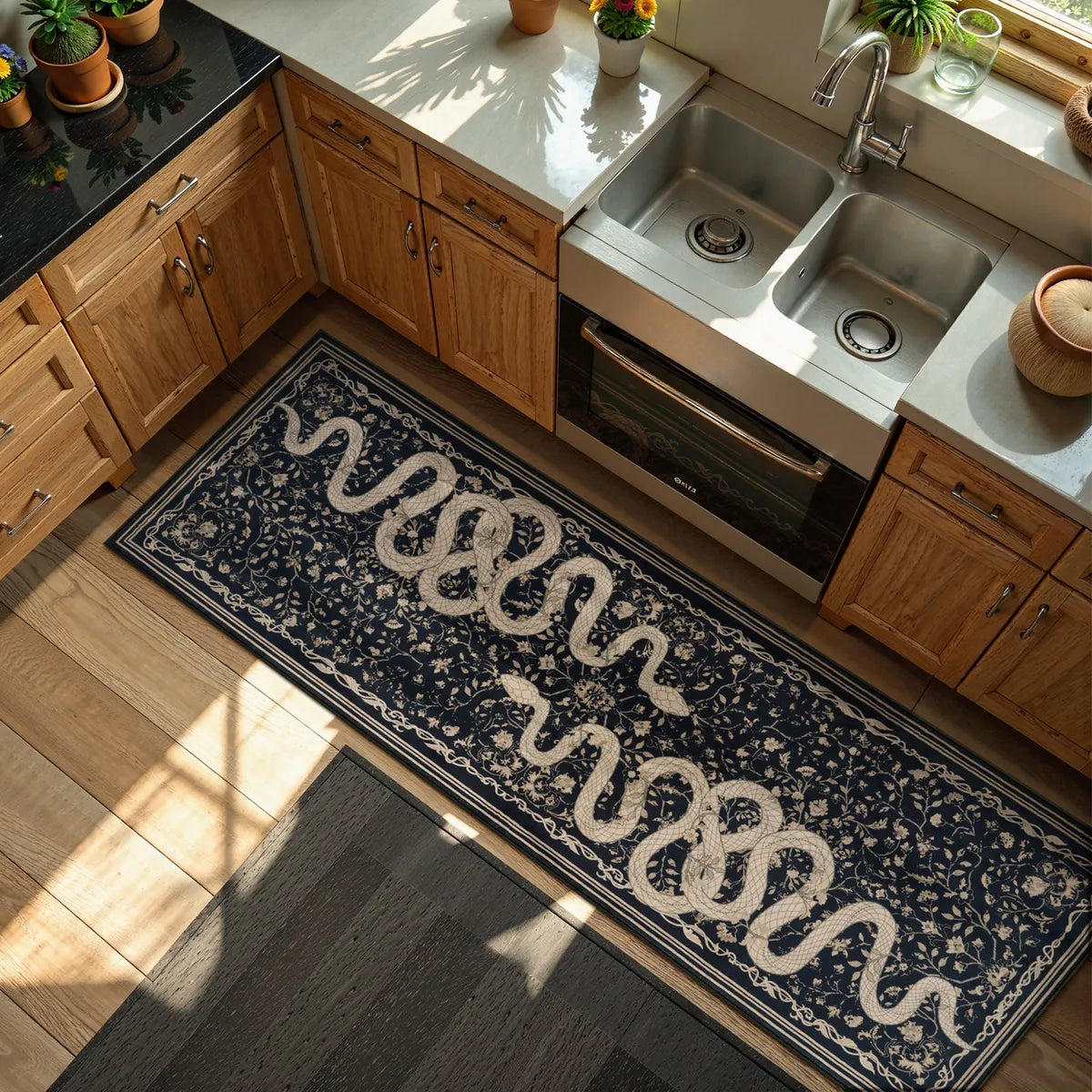 Serpente Washable Mystical Snake Black Rug Area Rugs Lahome