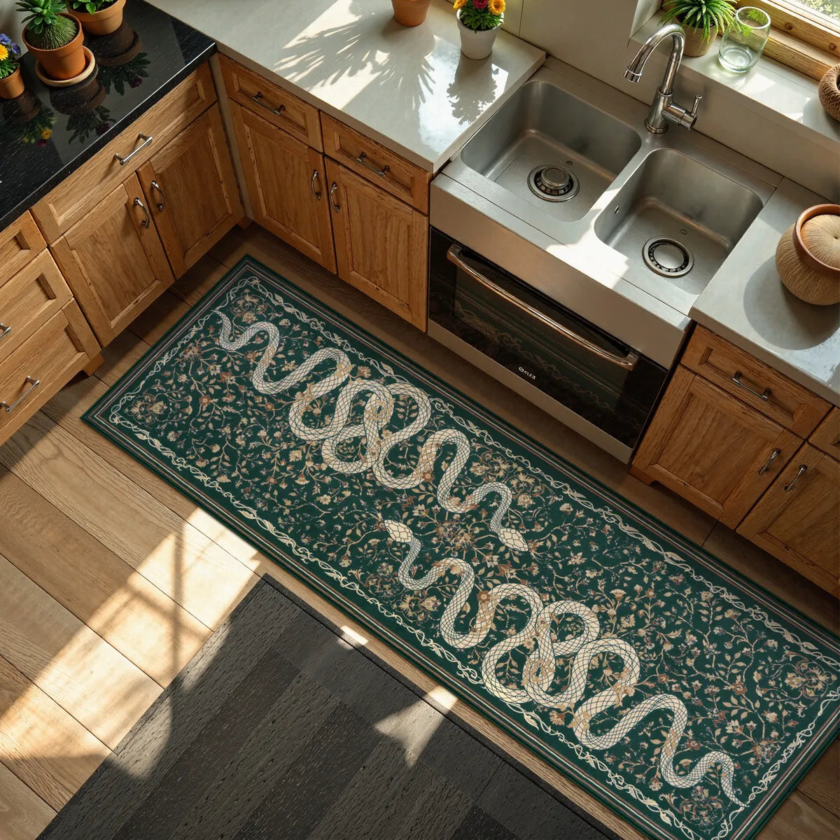 Serpente Washable Mystical Snake Green Rug Area Rugs Lahome
