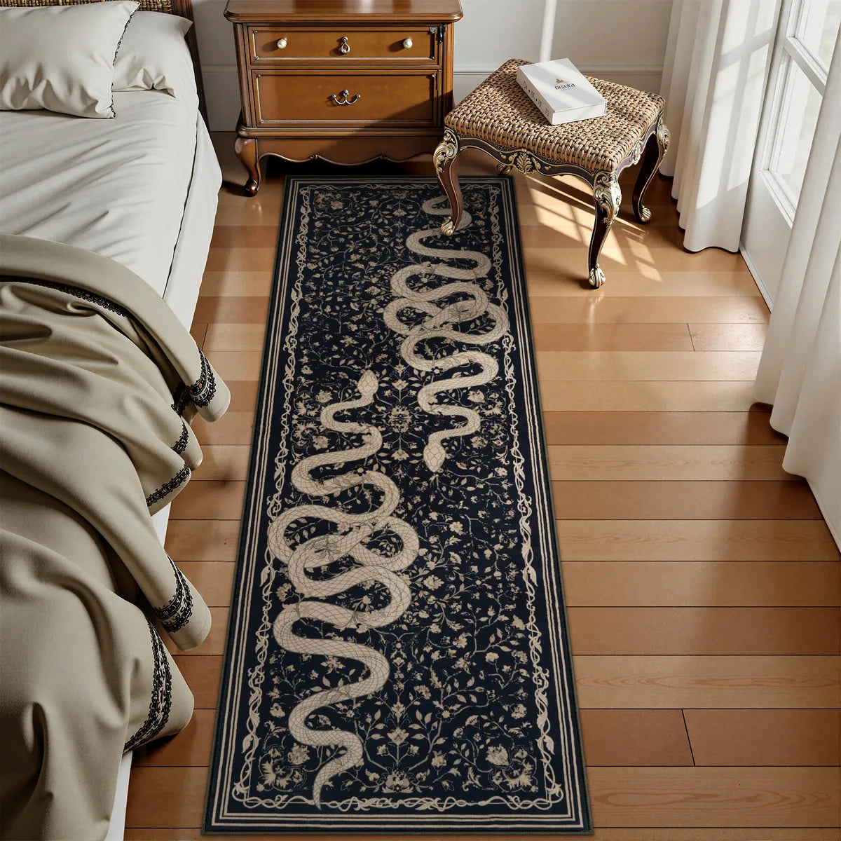 Serpente Washable Mystical Snake Black Rug Area Rugs Lahome