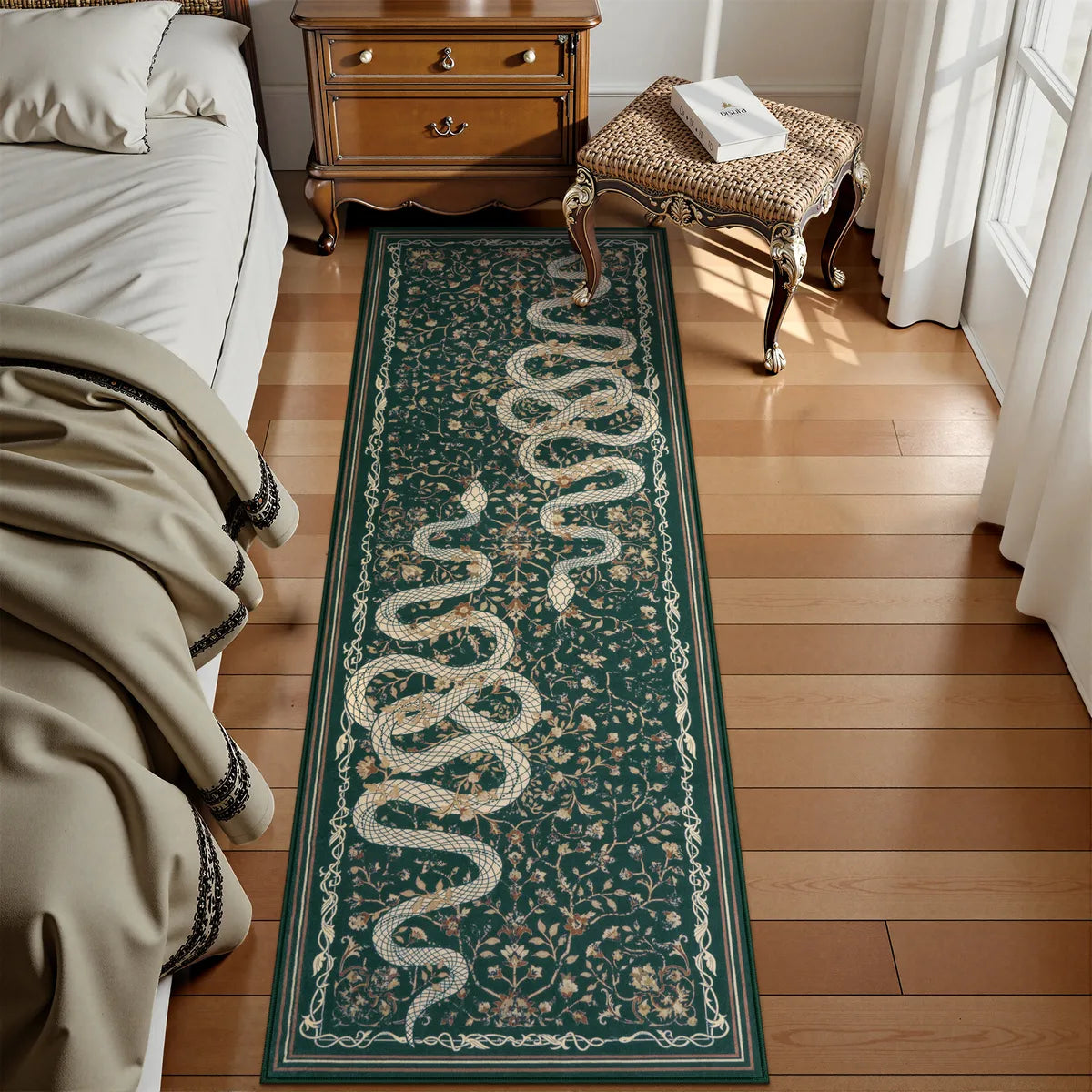 Serpente Washable Mystical Snake Green Rug Area Rugs Lahome