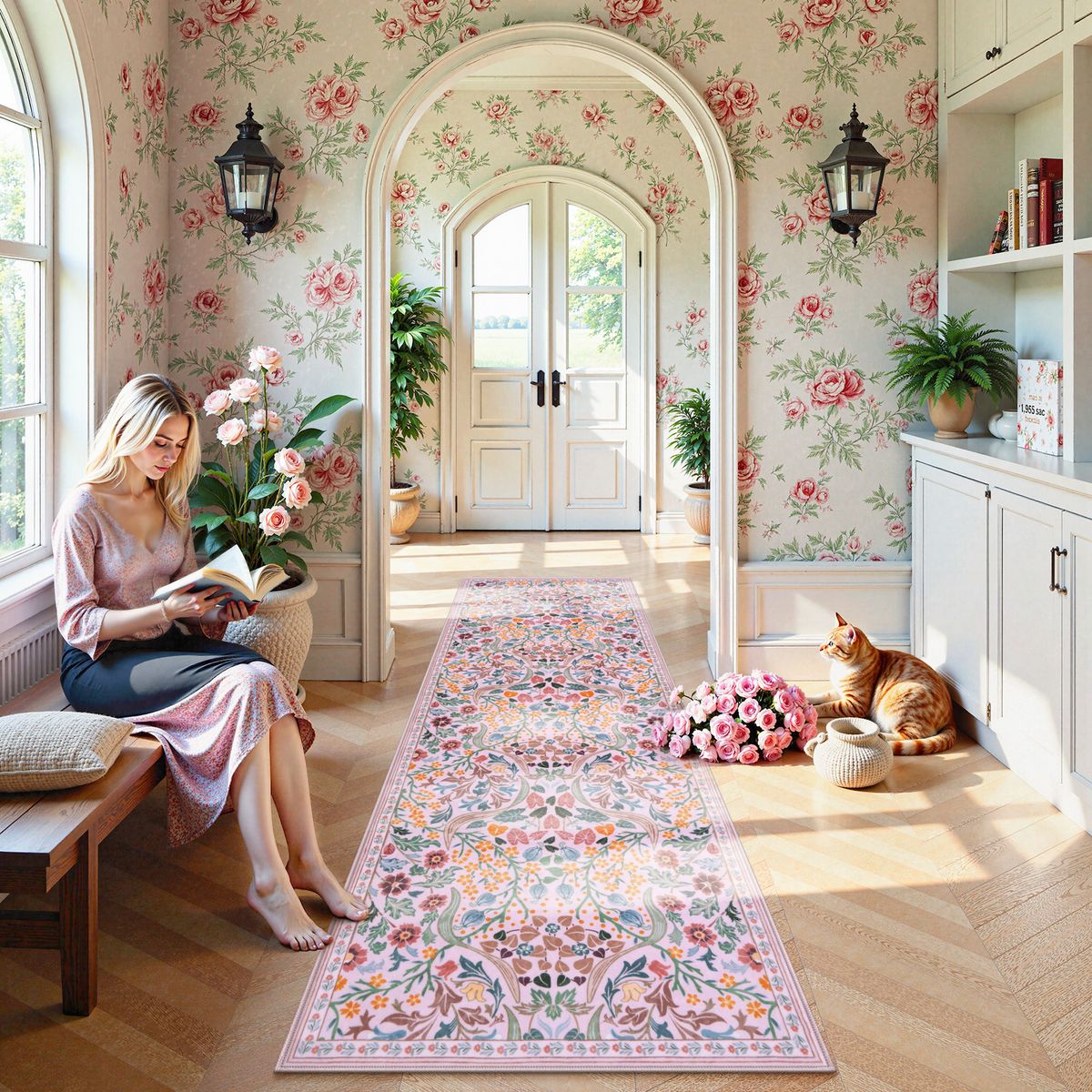 Clearance Claude Washable Maximalism Vibrant Blossom Floral 2x6 Pink Runner Rug Clearance Rugs Lahome 2' x 6'