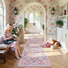 Clearance Claude Washable Maximalism Vibrant Blossom Floral 2x6 Pink Runner Rug Clearance Rugs Lahome 2' x 6'