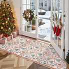 Glace Christmas Washable Tree and Reindeer Pink/Beige Rug Area Rugs Lahome