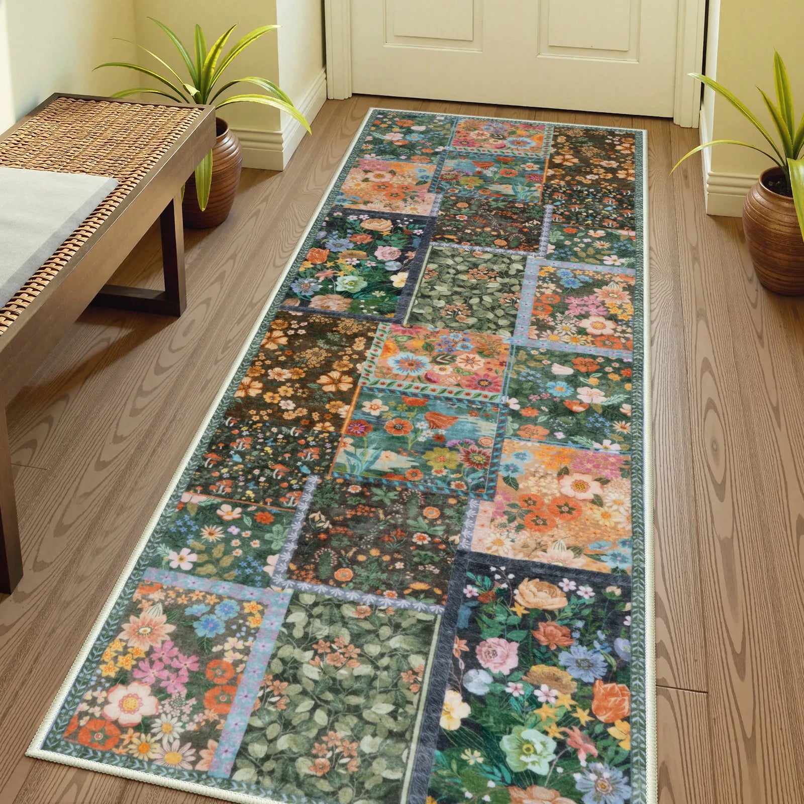 Amour Washable Boho Patchwork Floral Colorful Rug Rugs Lahome