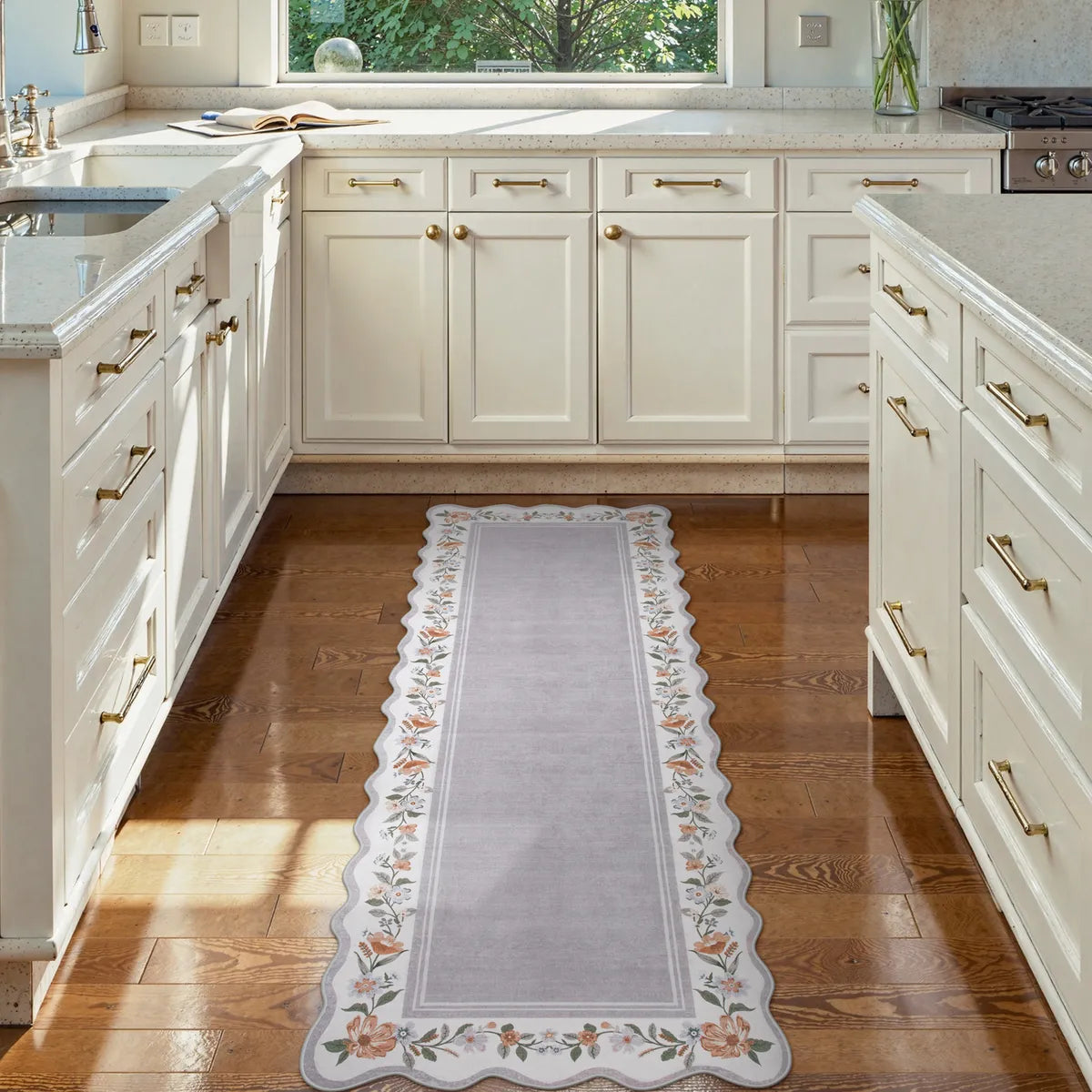 Ariele Washable Vintage Floral Scalloped Gray Purple Rug Area Rugs Lahome