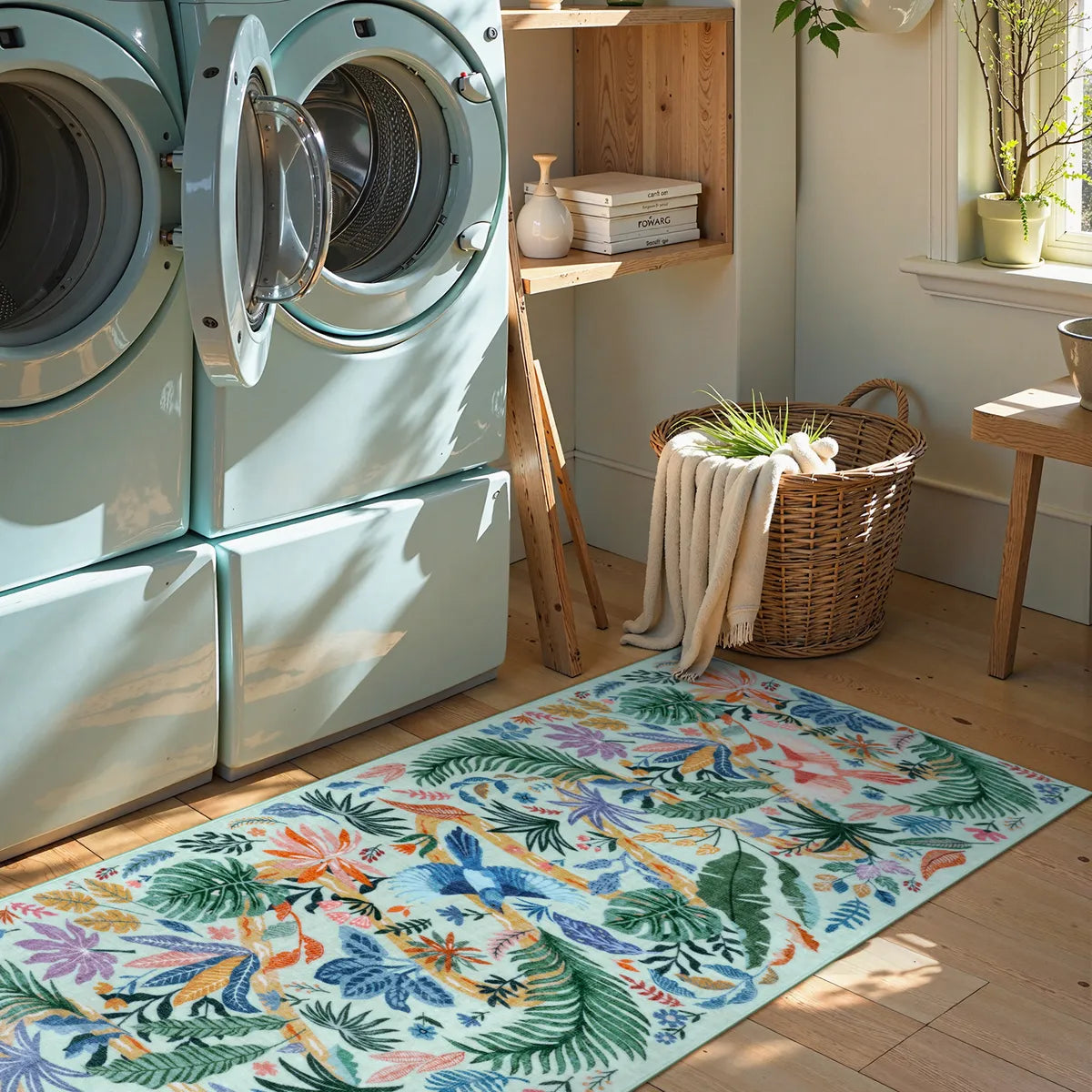 2' x 6' Lahome Washable Modern Tropical Bird Green Runner Rug for hallway