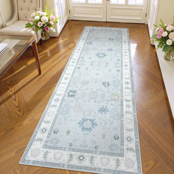 Cachet Washable Boho Oushak Floral Light Blue Rug Rugs Lahome