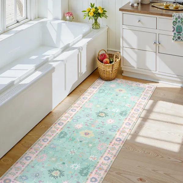 Cachet Washable Boho Oushak Floral Pink/Green Rug Rugs Lahome