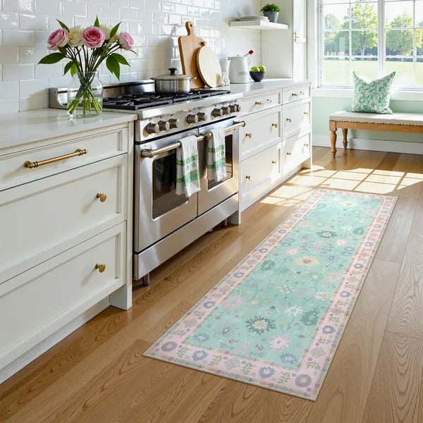 Cachet Washable Boho Oushak Floral Pink/Green Rug Rugs Lahome