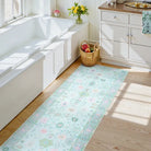 Cachet Washable Boho Oushak Floral Teal Rug Rugs Lahome