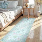 Cachet Washable Boho Oushak Floral Teal Rug Rugs Lahome