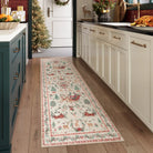 Olivier Christmas Washable Tree and Santa Beige Rug Area Rugs Lahome 2' x 6'