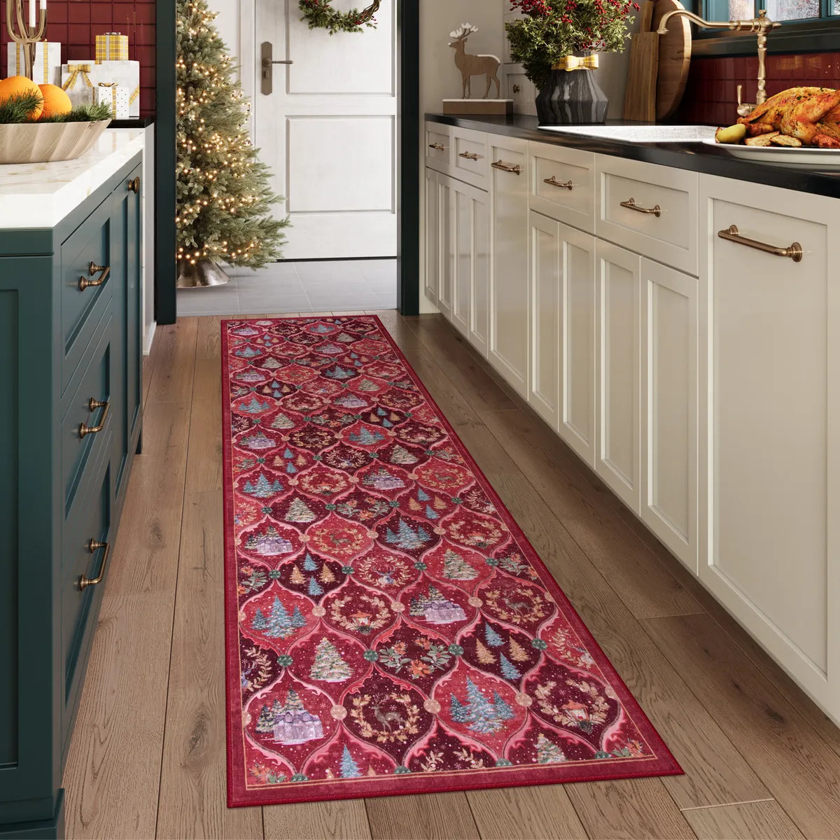 Christmas Washable World Moroccan Red Rug Area Rugs Lahome 2' x 6'